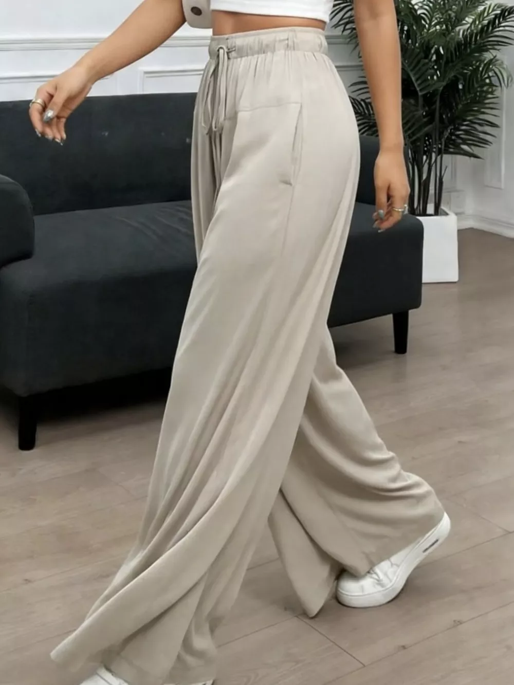 Wide-Leg Drawstring Casual Pants, image 4