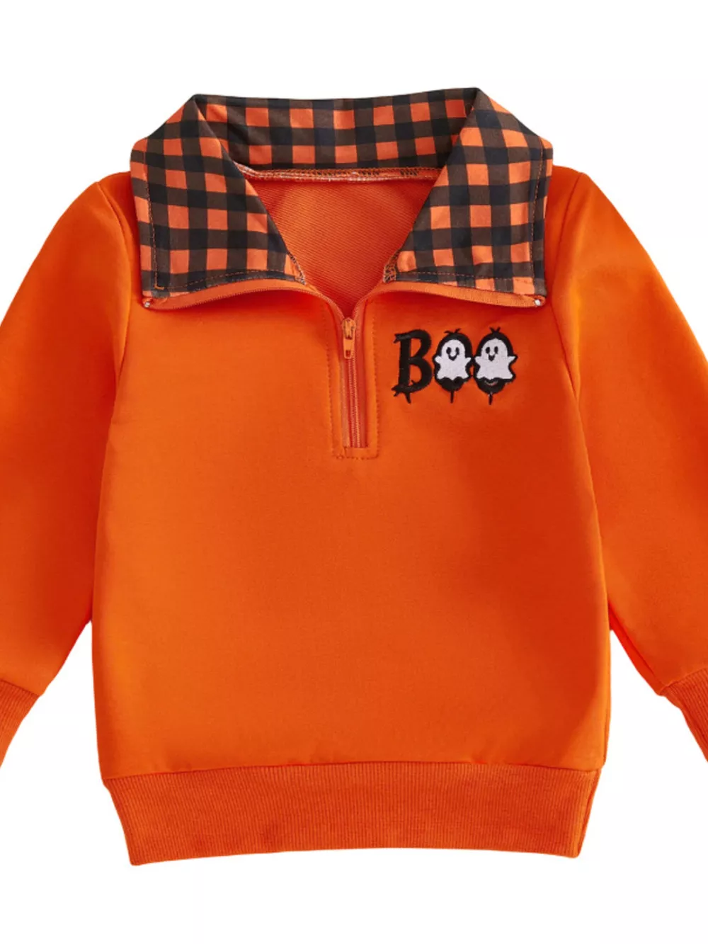 Children's Pumpkin Quarter-Zip Plaid Collar Sweatshirt, image 6
