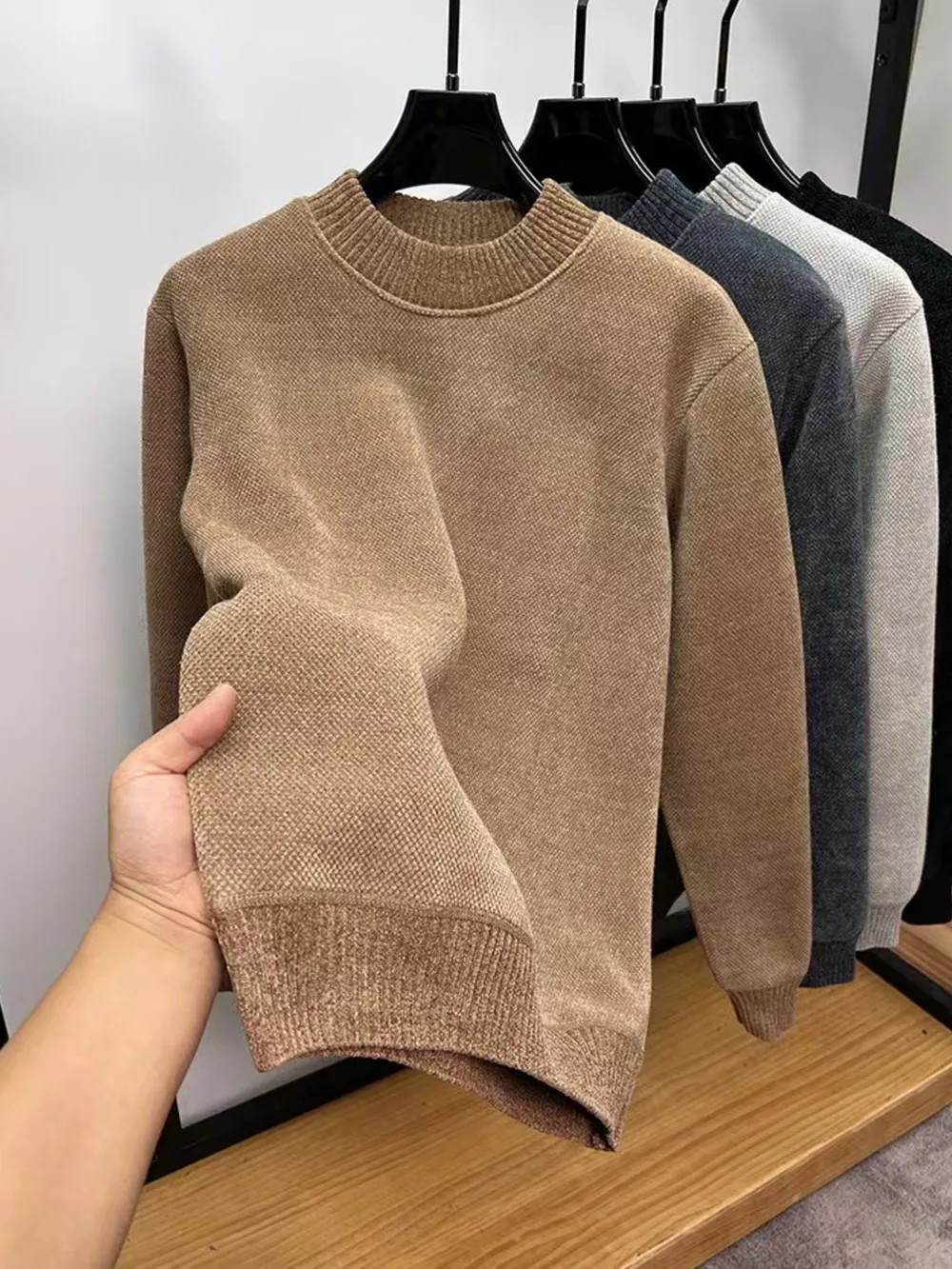 Men's Plus Size Ribbed Hem Long Sleeve Sweater, image 5