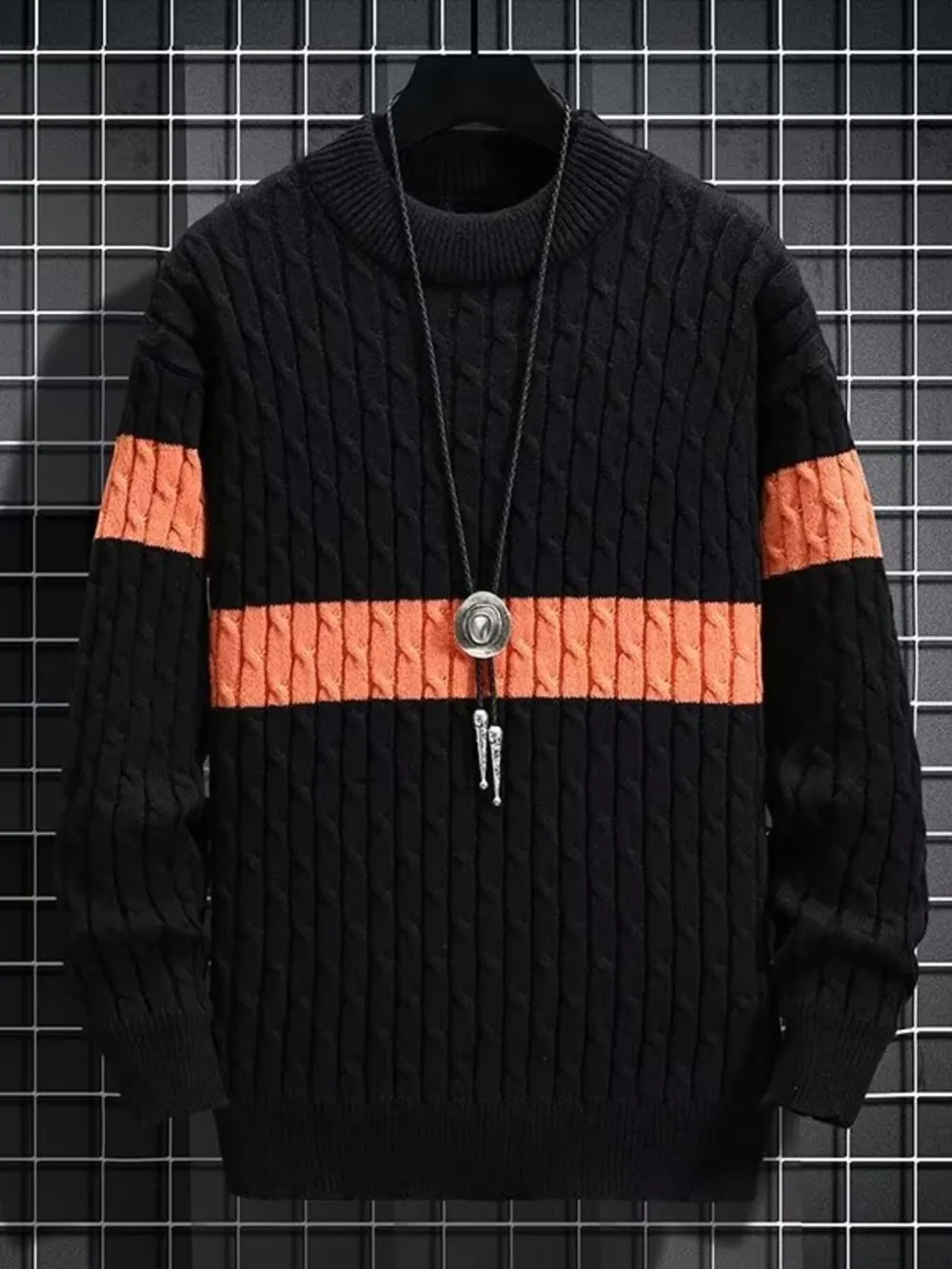 Men's Plus Size Color Block Round Neck Sweater