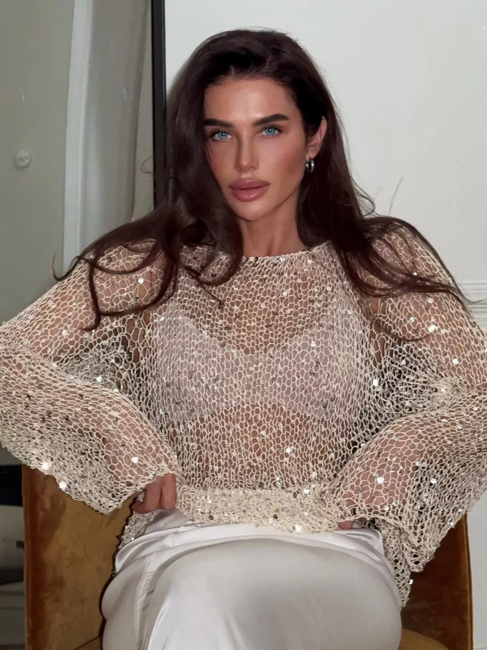Sequin Embellished Knit Cover Up, image 2