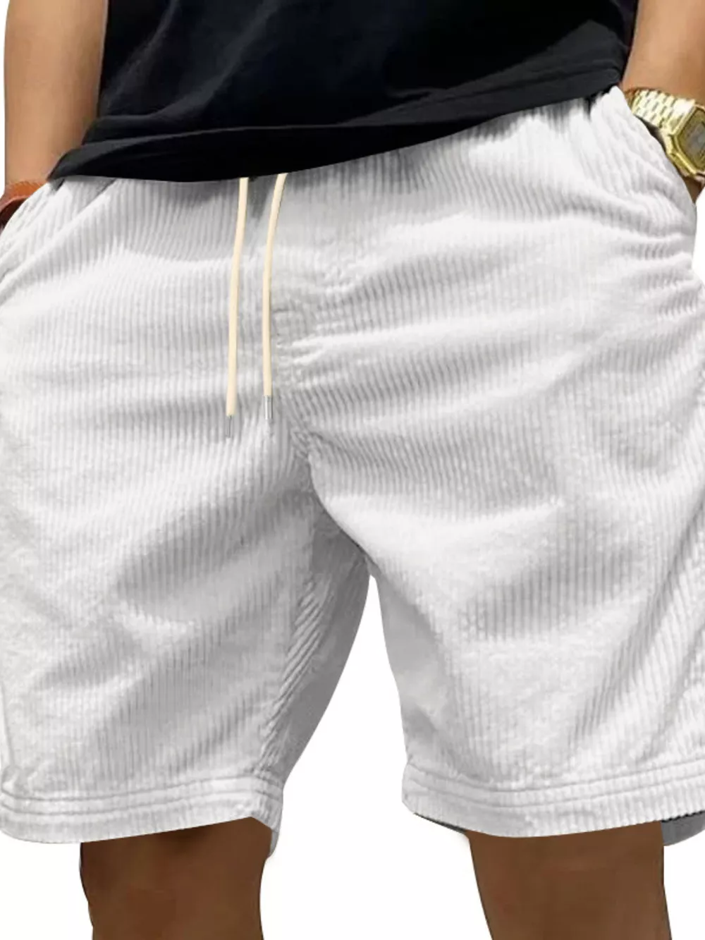 Men's Full Size Casual Corduroy Drawstring Shorts Plus Size, image 4