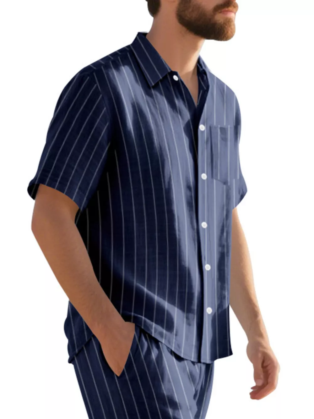 Men's Full Size Casual Striped Short Sleeve Shirt Plus Size, image 15