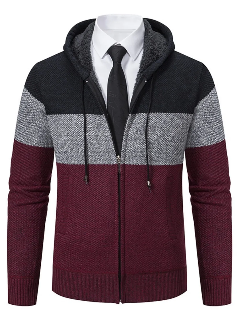 Men's Plus Size Color Block Hooded Zip-Up Cardigan, image 7