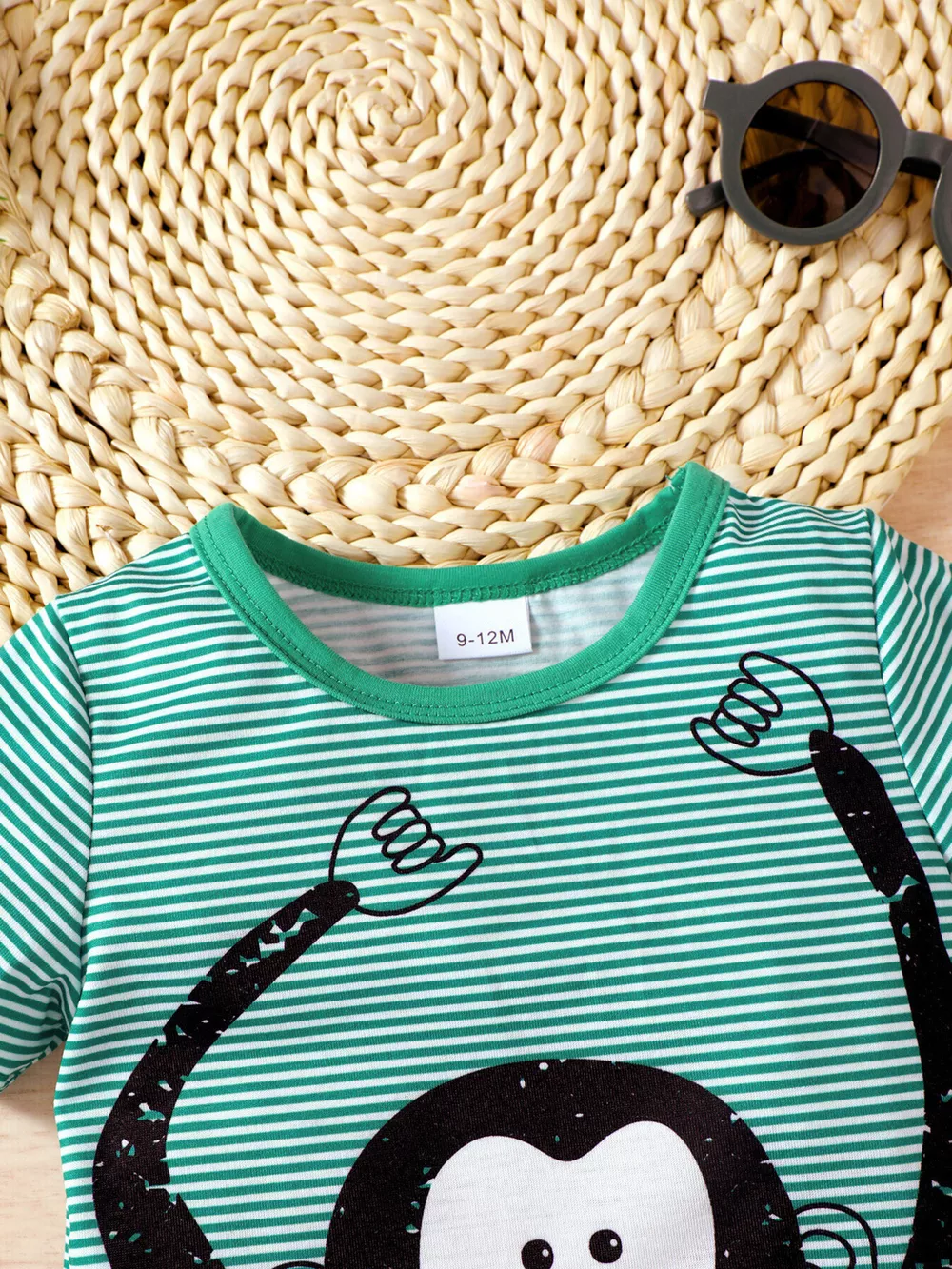 Children's Monkey Striped Top and Shorts Set, image 3