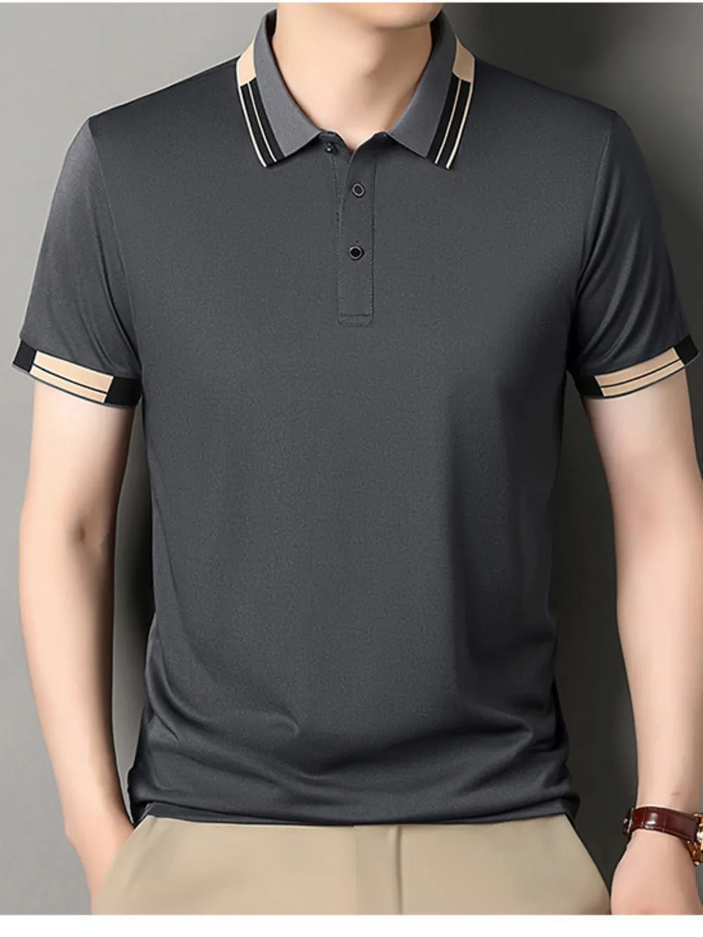 Men's Plus Size Button Detail Short Sleeve Polo, image 4
