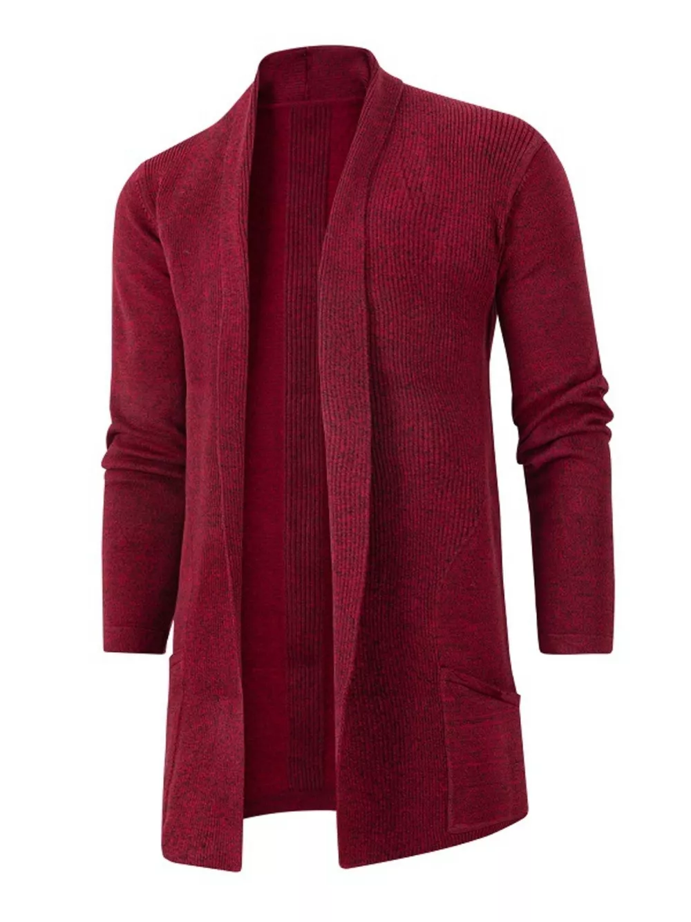 Men's Plus Size Heathered Open Front Longline Knit Cardigan with Pockets, image 9