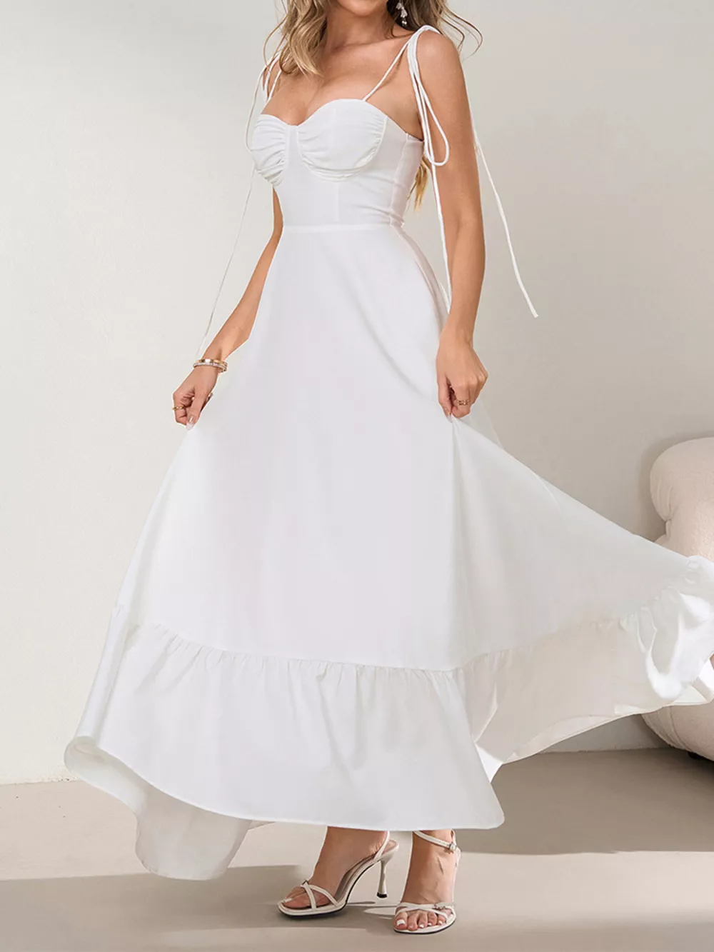 Sweetheart Neck Tie-Strap Ruffle Hem Maxi Dress, image 10