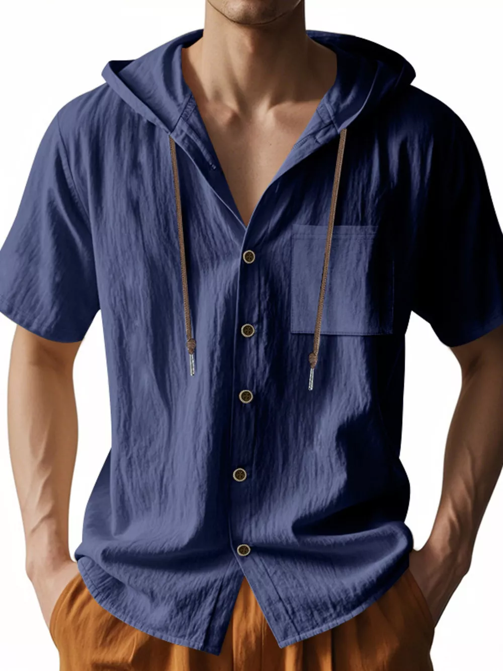 Men's Full Size Casual Hooded Short-Sleeve Shirt Plus Size, image 21