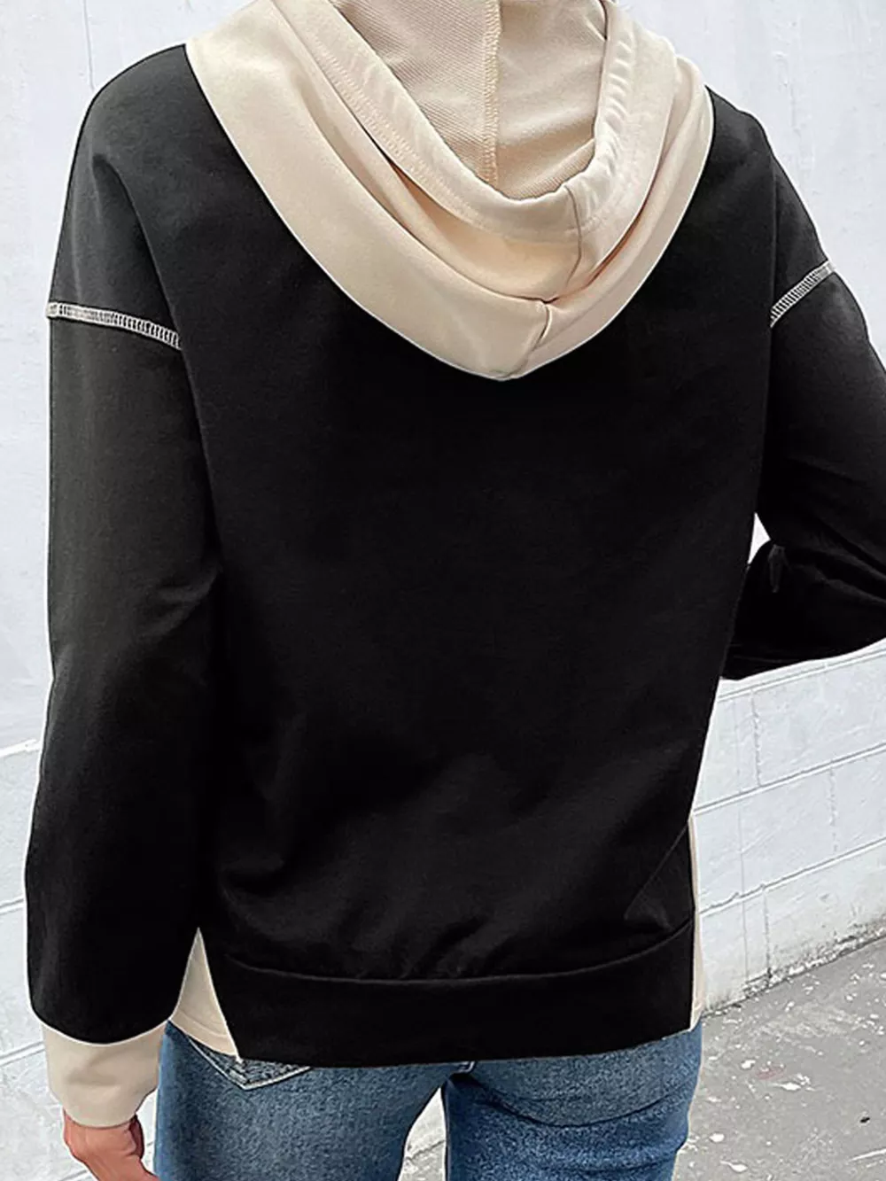 Color Block Hoodie with Drawstring and Kangaroo Pocket, image 3