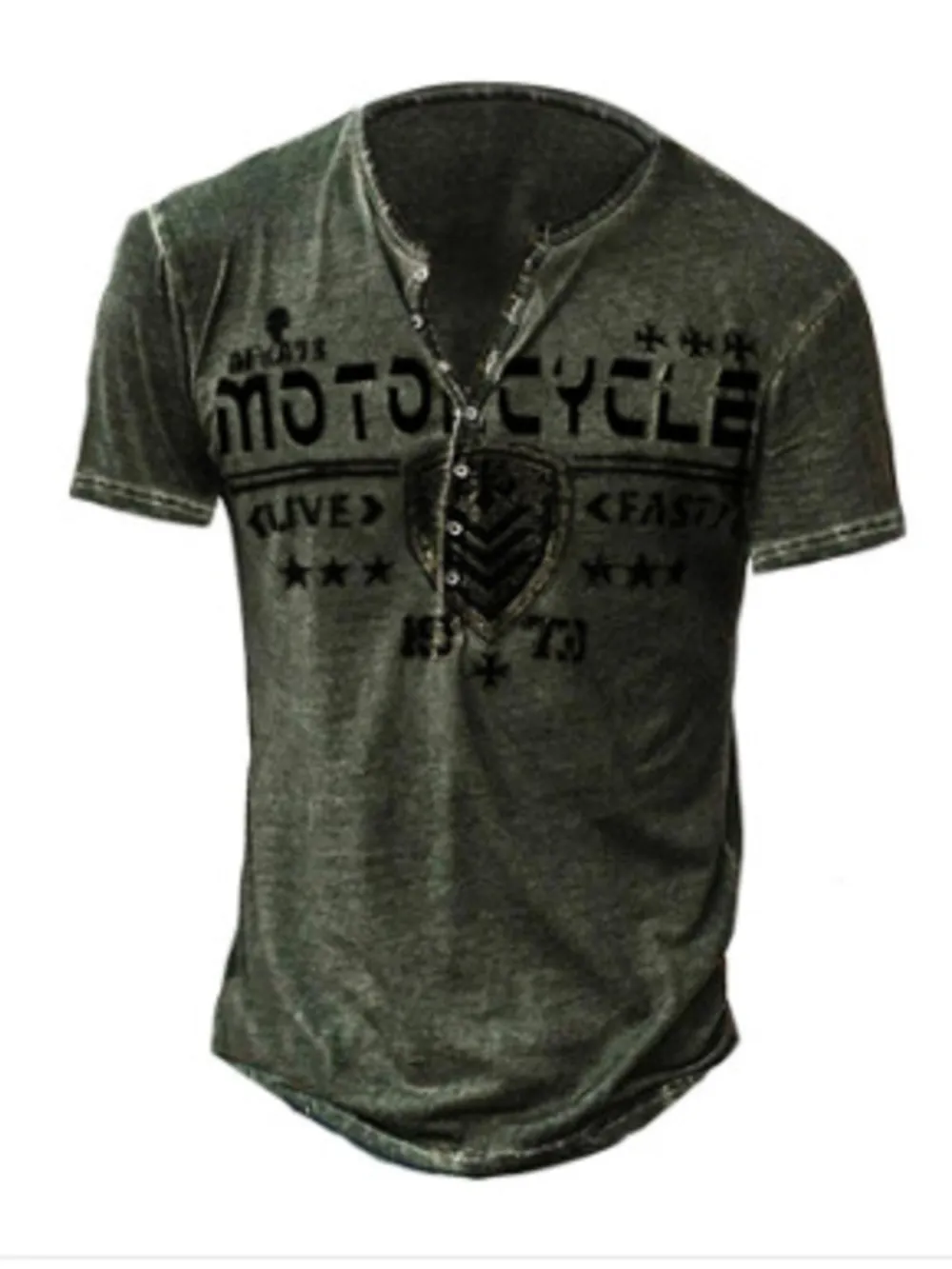 Men's Full Size Button Detail Short Sleeve T-Shirt Plus Size