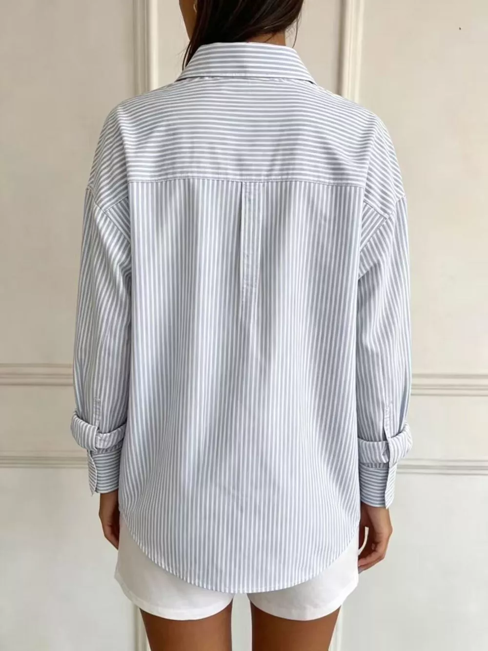 Full Size Striped Button-Down Long Sleeve Shirt Plus Size, image 3