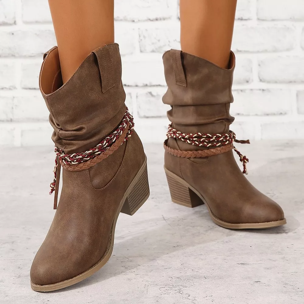 Round Toe Block Heels Boots, image 5