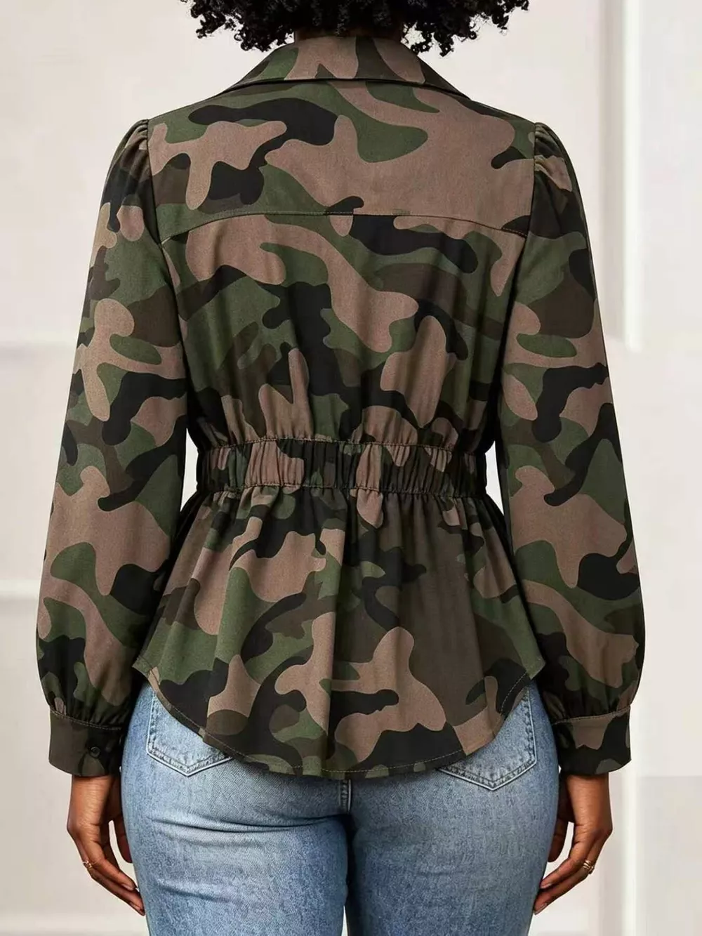 Camouflage Button Front Long Sleeve Blouse, image 5