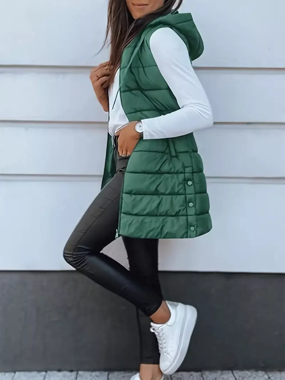 Zip Up Longline Hooded Puffer Vest Coat, image 8