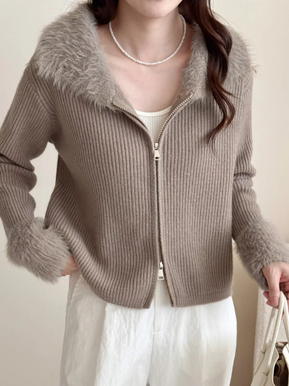 Fluffy Trim Zip-Up Cardigan, image 12