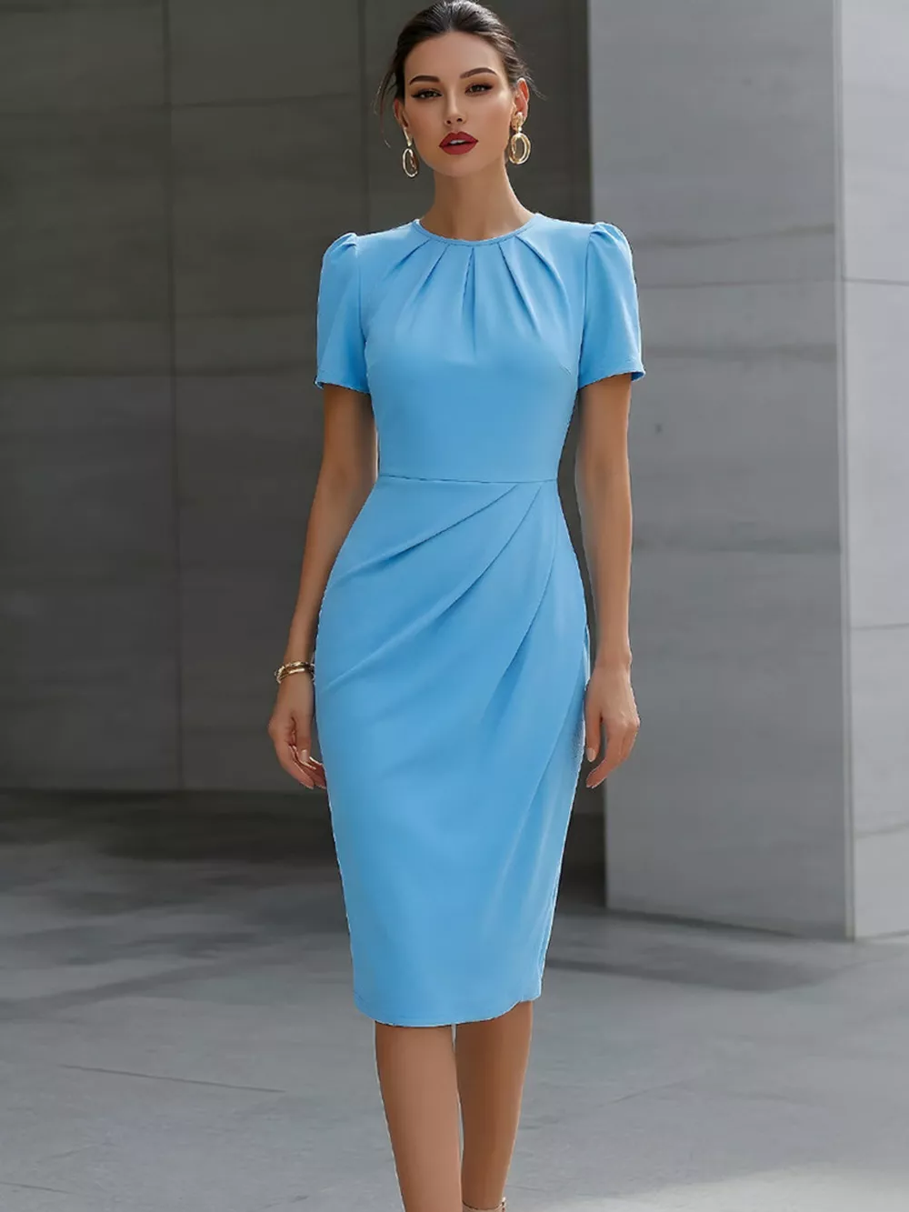 Ruched Short Sleeve Midi Dress, image 4