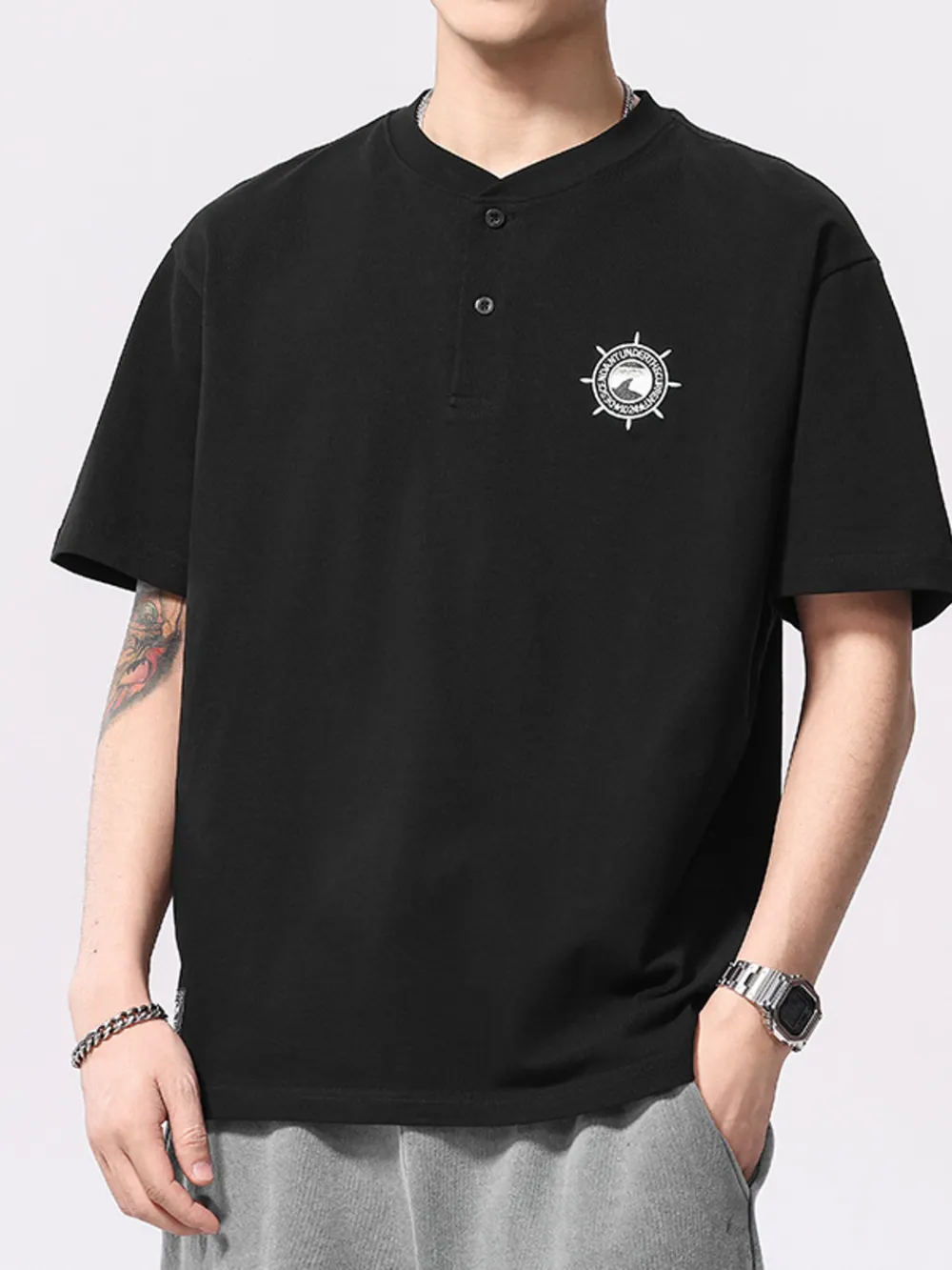 Men's Plus Size Button Detail Short Sleeve T-Shirt, image 3