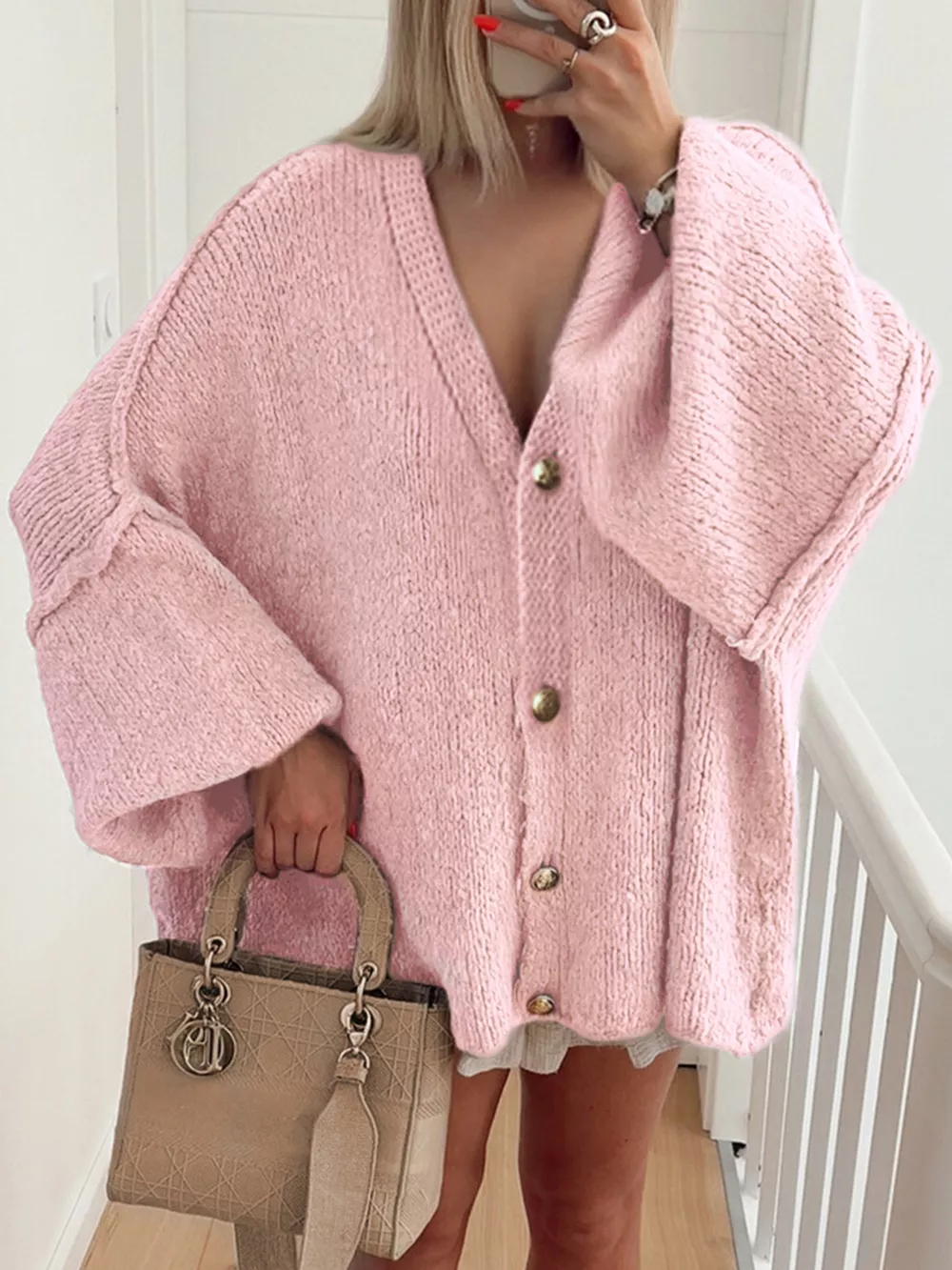 Oversized Knit Button Up Cardigan, image 7
