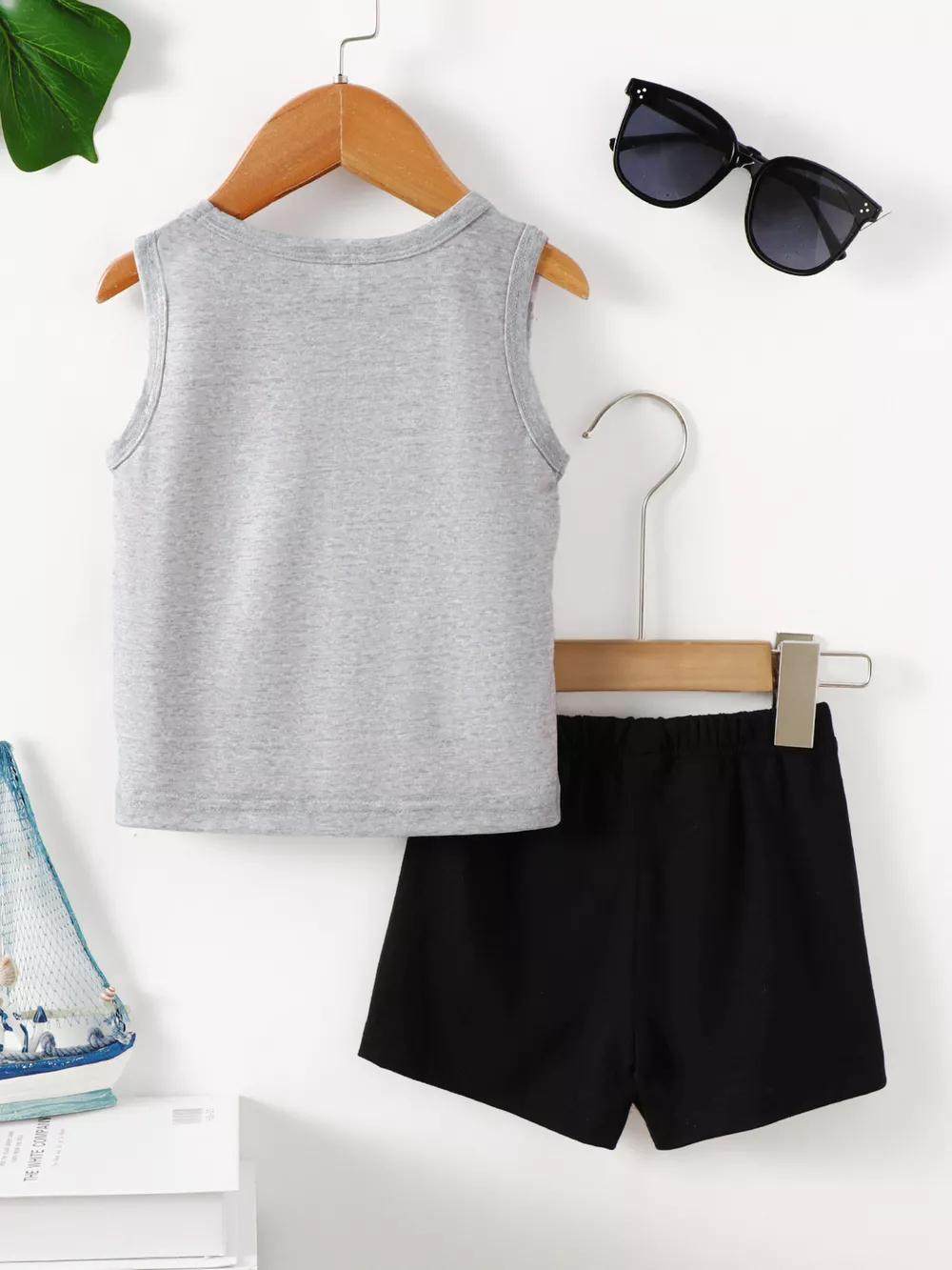 Children's Shark Graphic Tank Top & Shorts Set, image 2