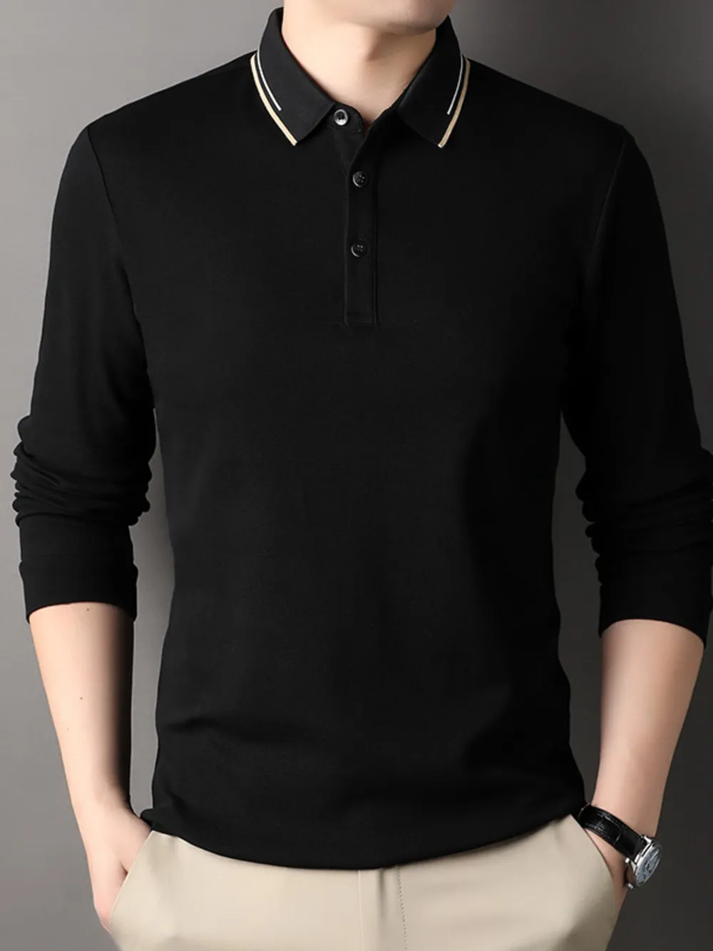 Men's Plus Size Collared Neck Long Sleeve Polo, image 5