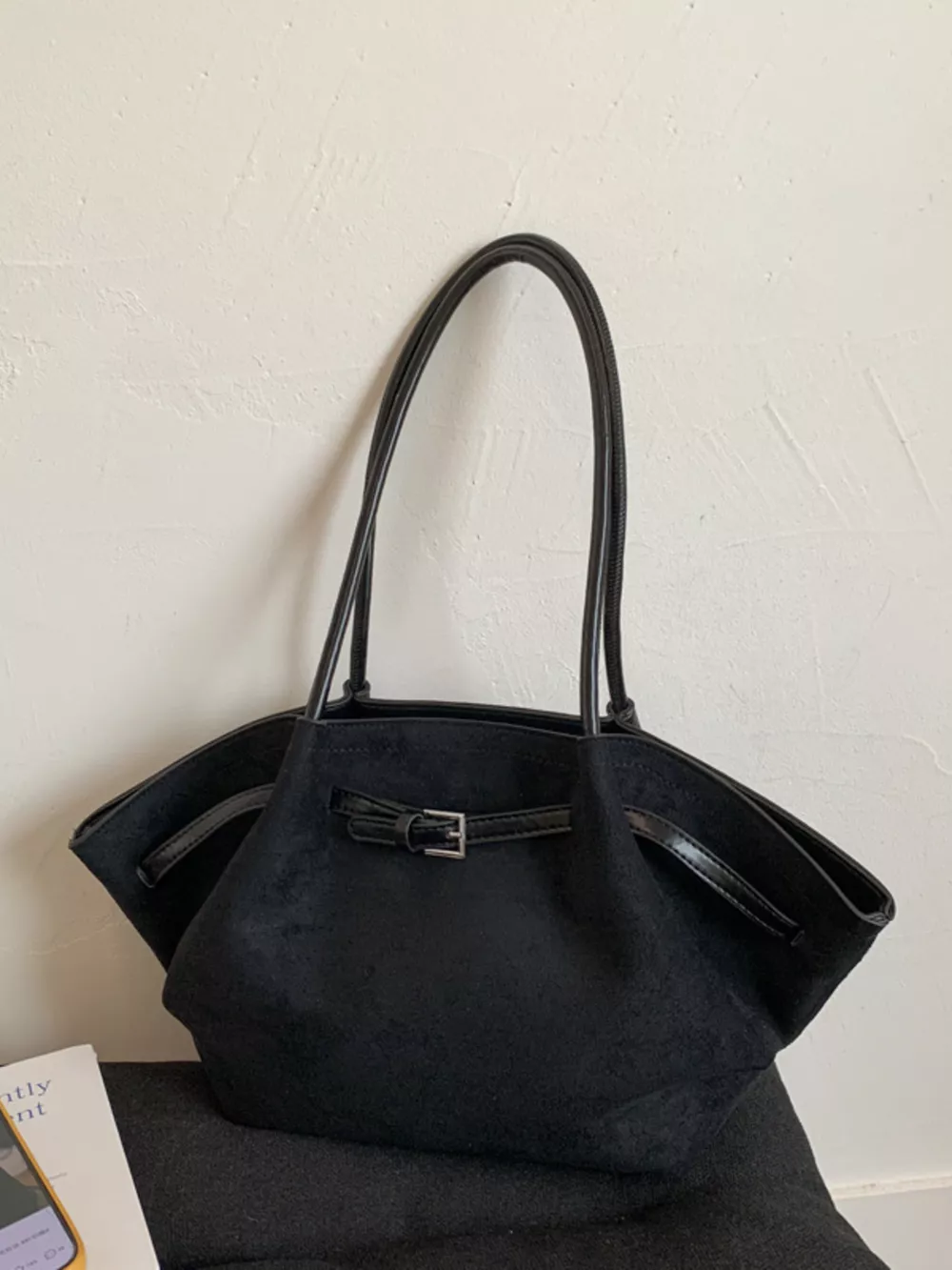 Solid Color Buckle Tote Bag, image 2