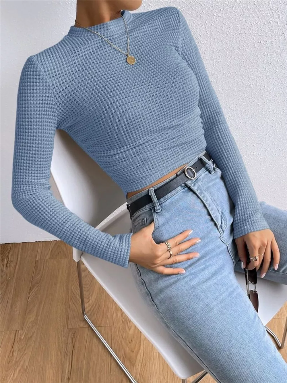 Waffle Knit Long Sleeve T-Shirt, image 11