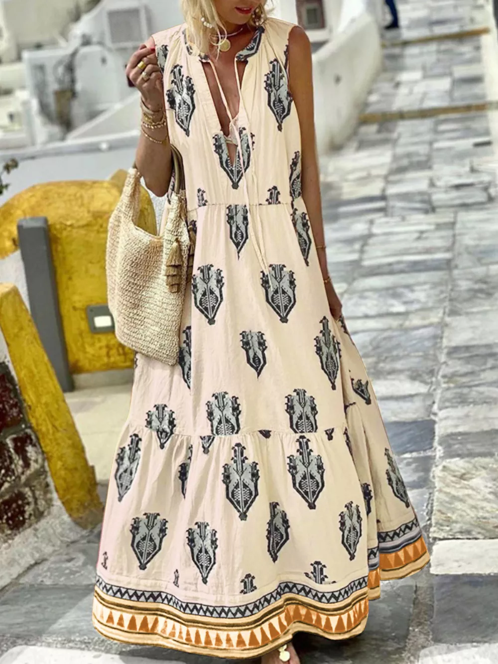 Printed Sleeveless Maxi Dress, image 7