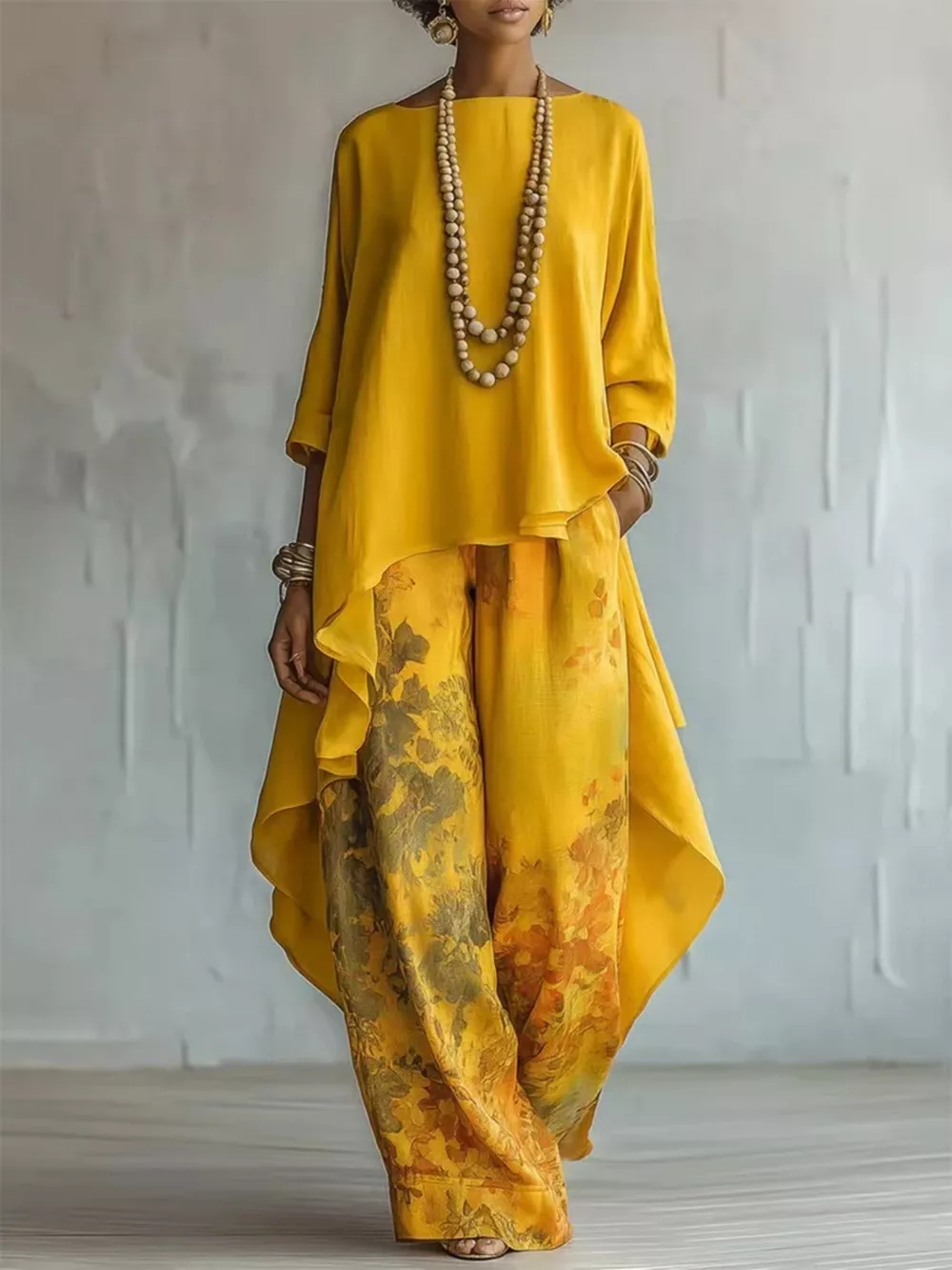 Asymmetrical Hem Top and Floral Pants Set, image 12