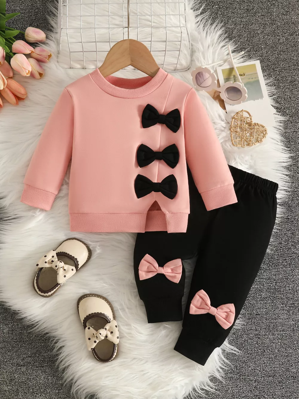 Children's Bow-Decorated Sweatshirt and Pants Set, image 7