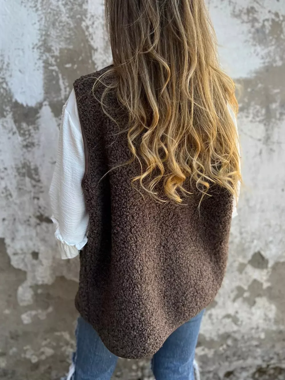 Full Size Cozy Sherpa Fleece Button-Up Vest Coat with Pockets Plus Size, image 4