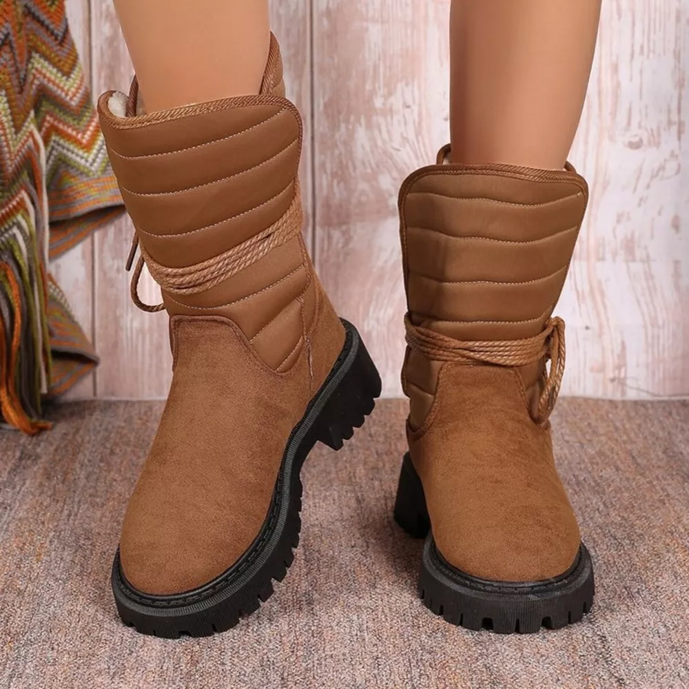 Quilted Lace-Up Mid-Calf Boots, image 9
