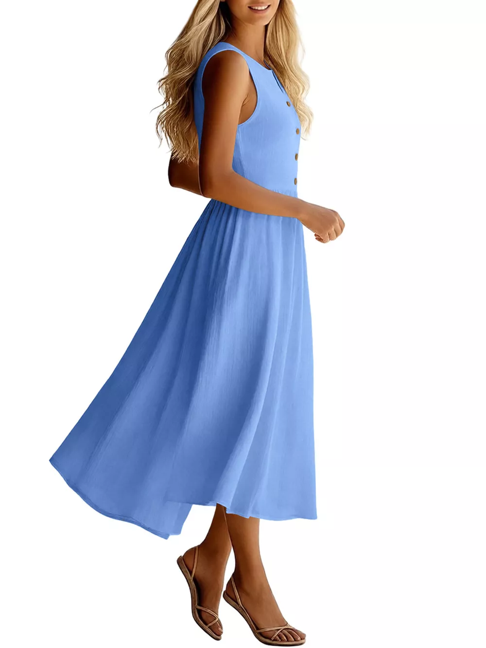 Sleeveless Button Front Flowy Midi Dress, image 13