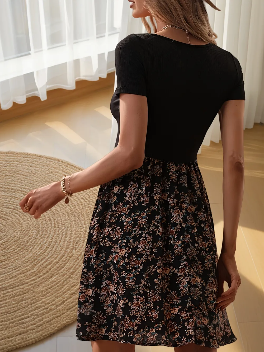 Floral Print Short Sleeve Mini Dress, image 5