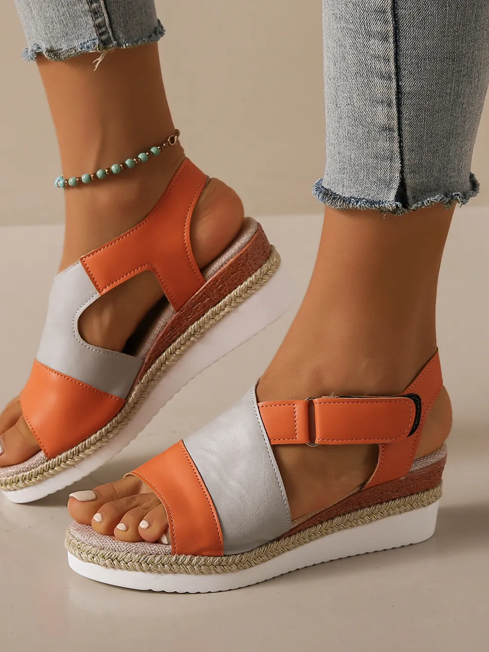 Color Block Platform Wedge Sandals with Ankle Strap, image 2