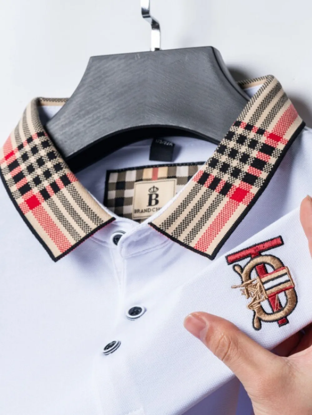 Men's Plus Size Plaid Collar Embroidered Polo, image 5