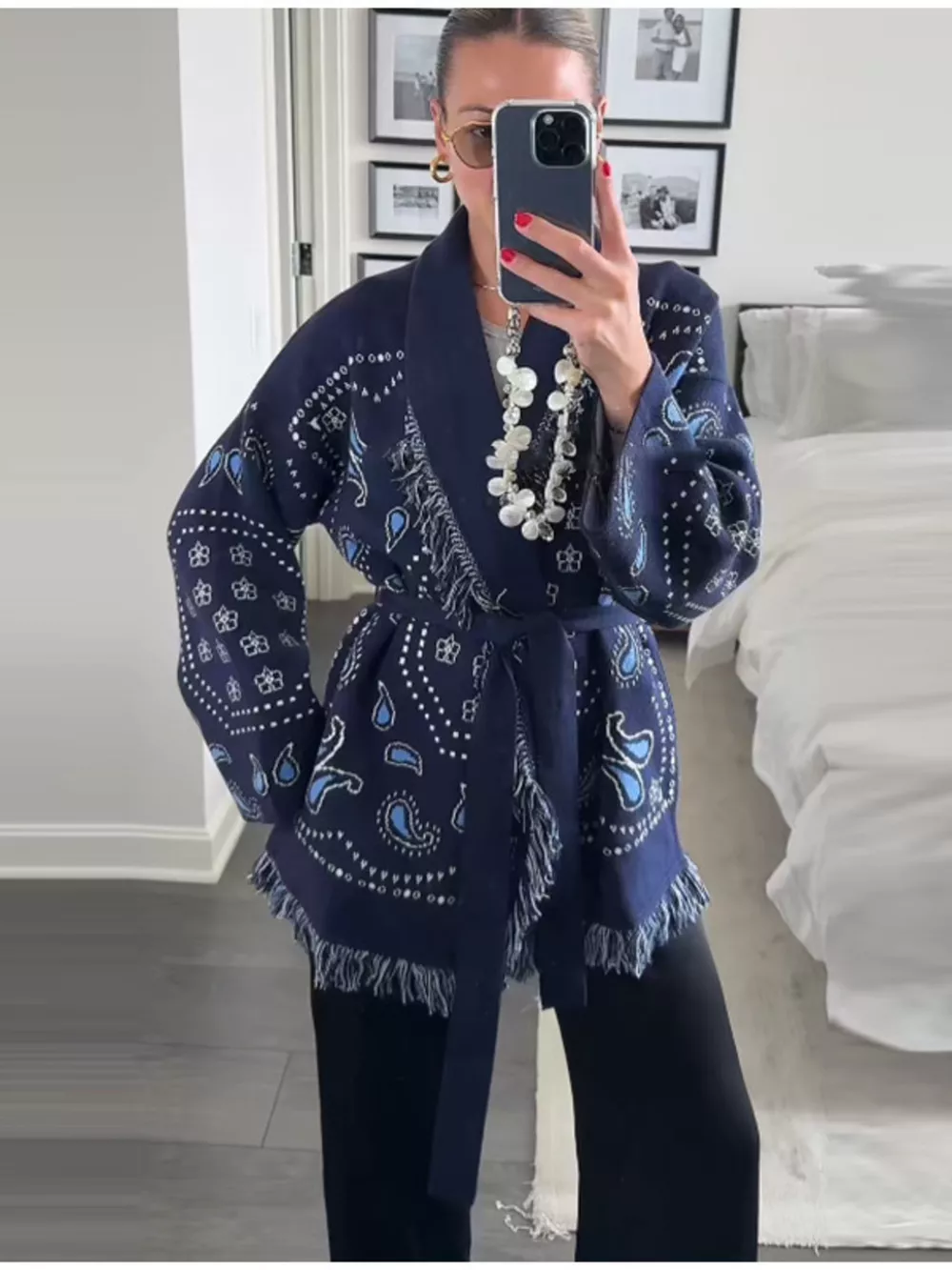 Printed Fringe Long Sleeve Cardigan, image 5