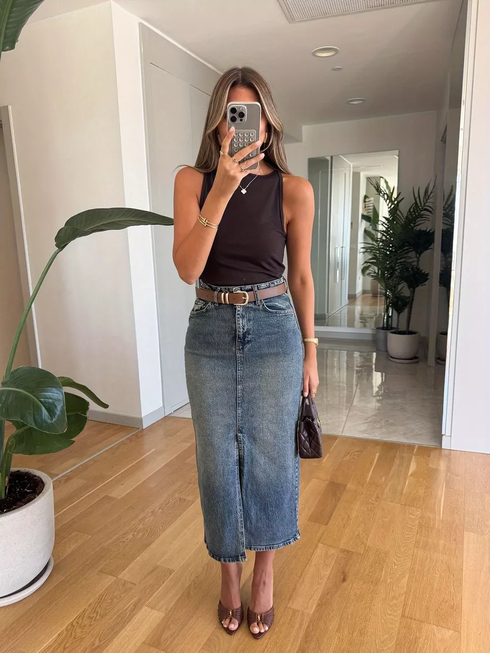 Slit Front Denim Skirt, image 2