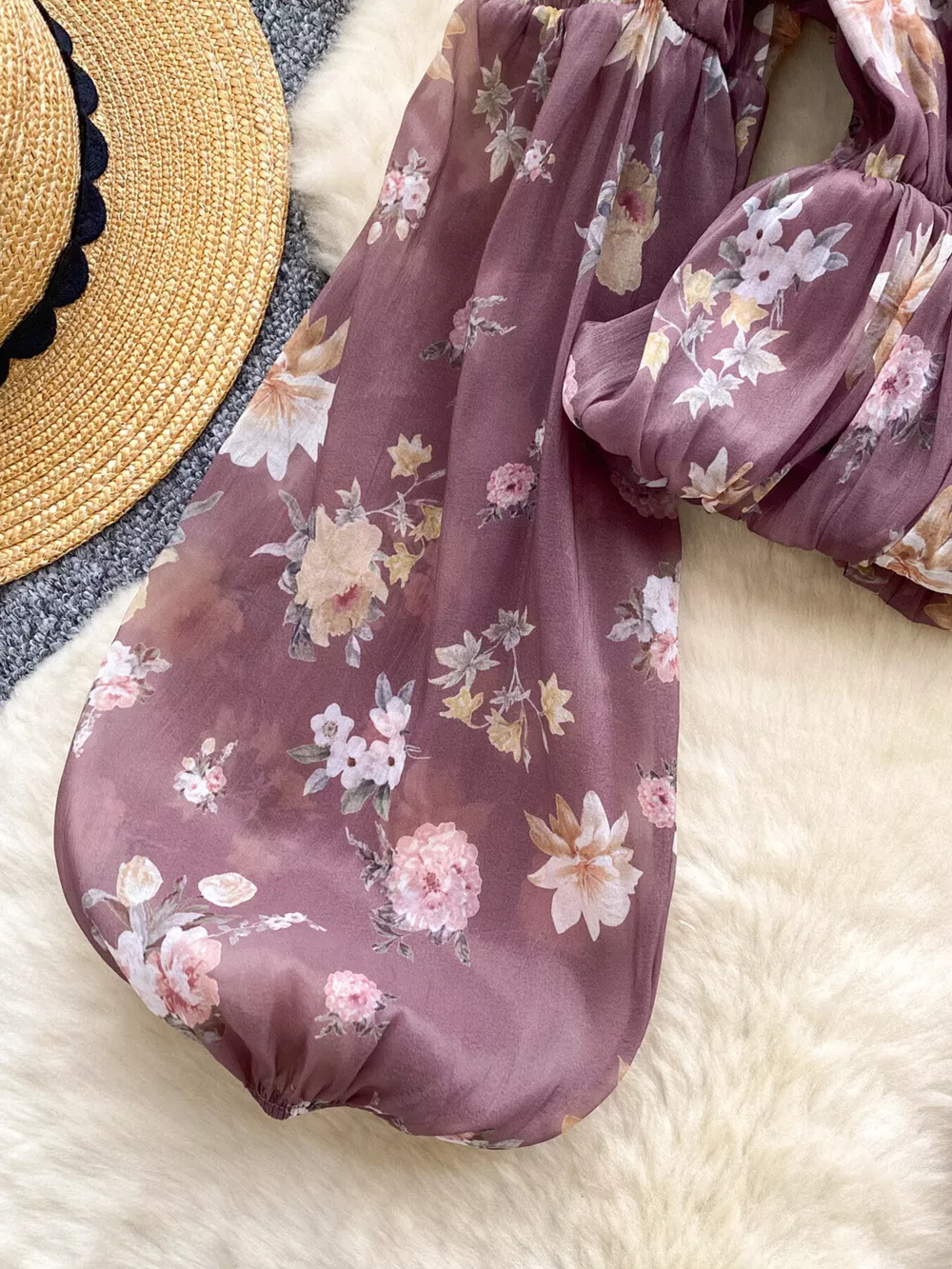 Floral Print Chiffon Balloon Sleeve Blouse, image 16
