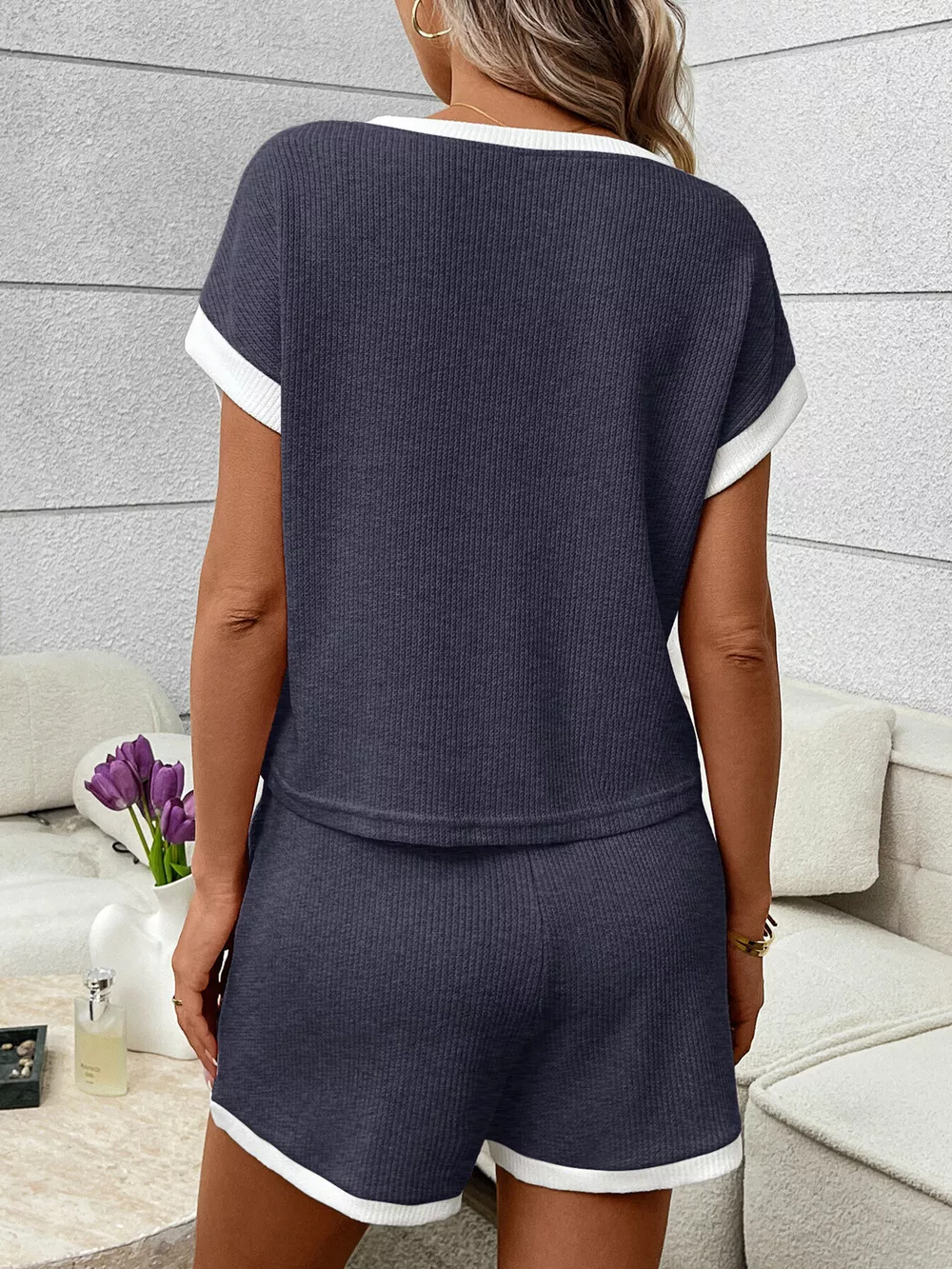Contrast Trim Short Sleeve Top and Shorts Set, image 22