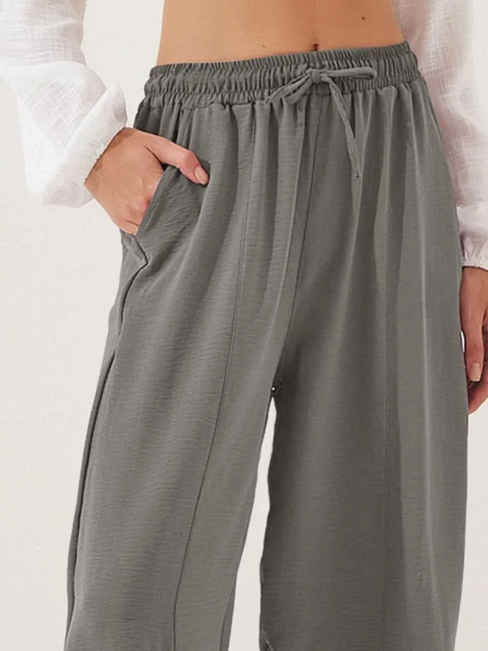 Full Size Drawstring Wide Leg Cropped Pants Plus Size, image 18