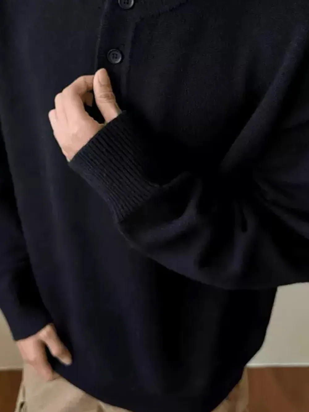 Men's Button Detail Drop Shoulder Sweater, image 6