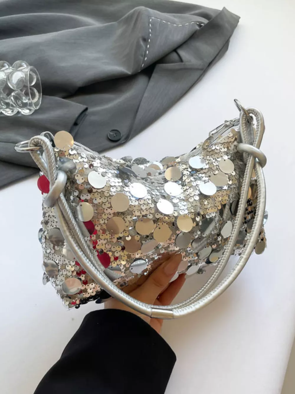 Sequin Embellished Shoulder Bag, image 9