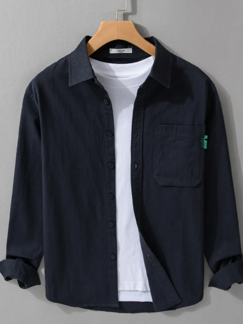 Men's Plus Size Button-Up Shirt with Chest Pocket