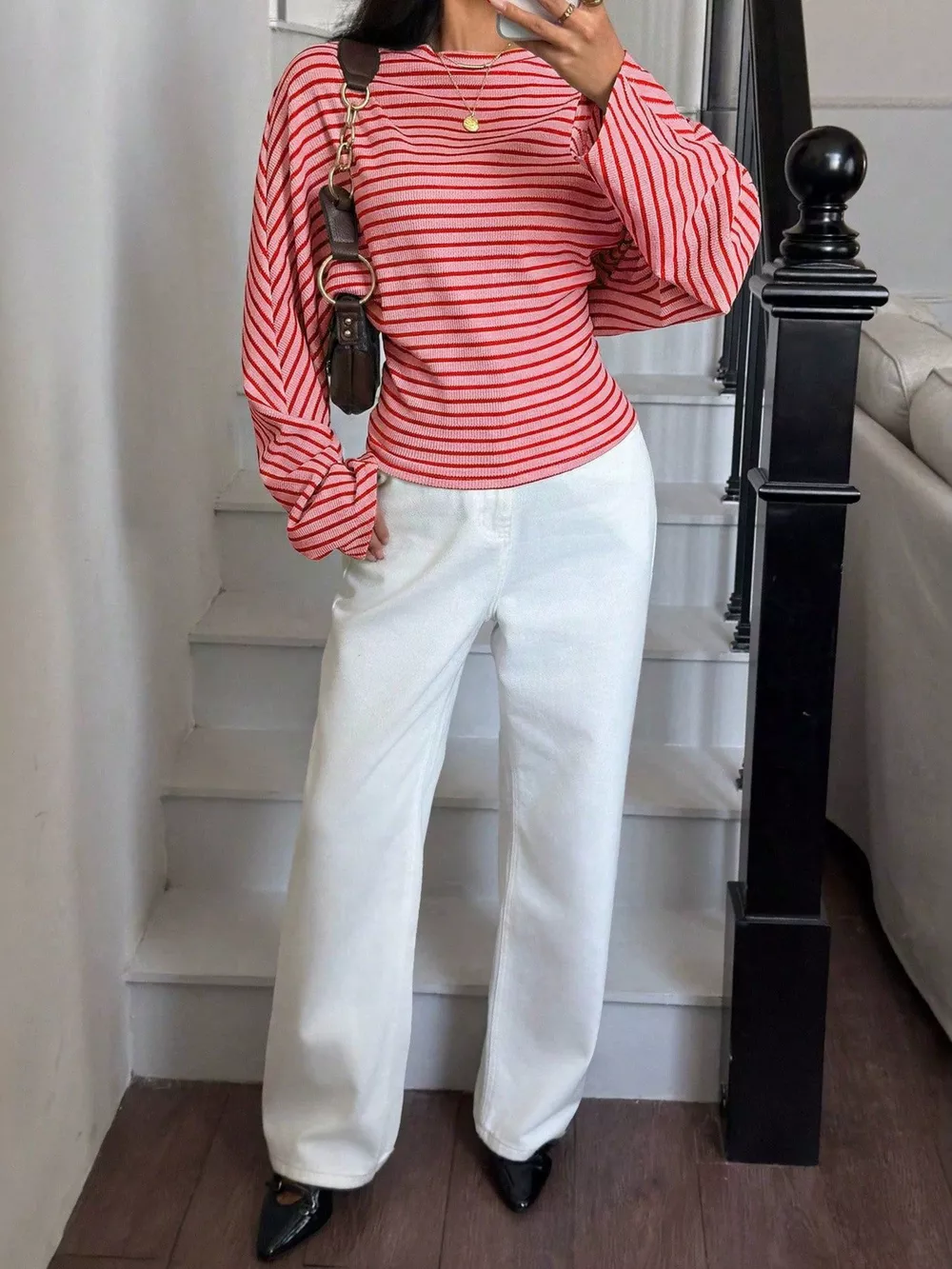 Casual Striped Batwing Sleeve T-Shirt, image 18