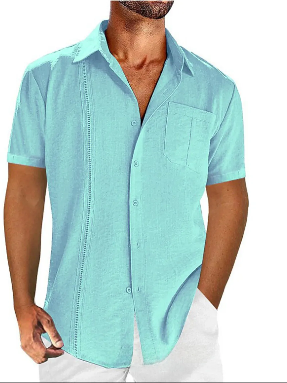Men's Full Size Linen-Blend Short Sleeve Button-Down Shirt Plus Size, image 5