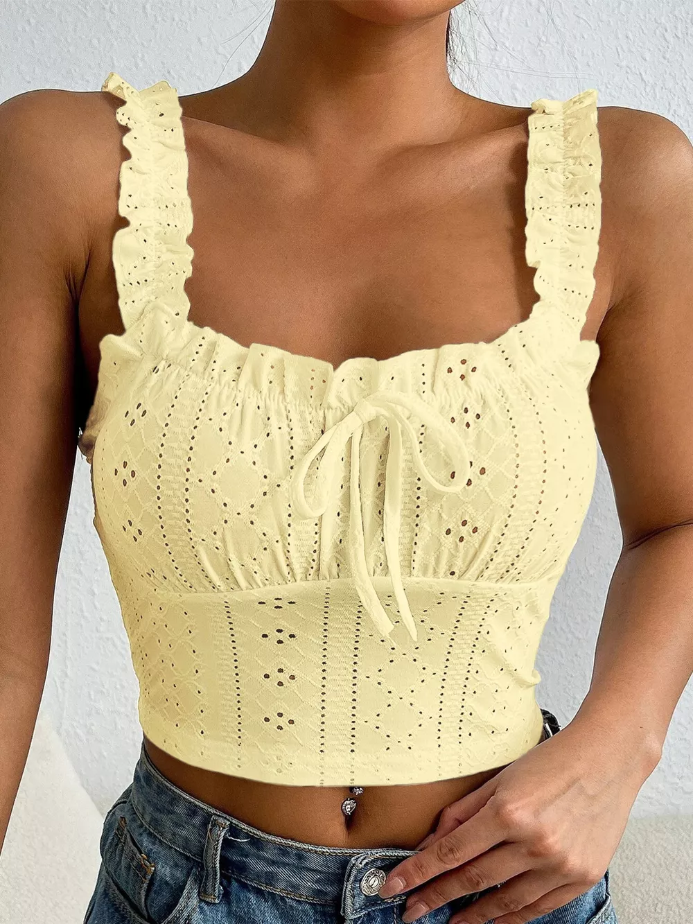 Eyelet Ruffle Strap Tie-Front Tank, image 9