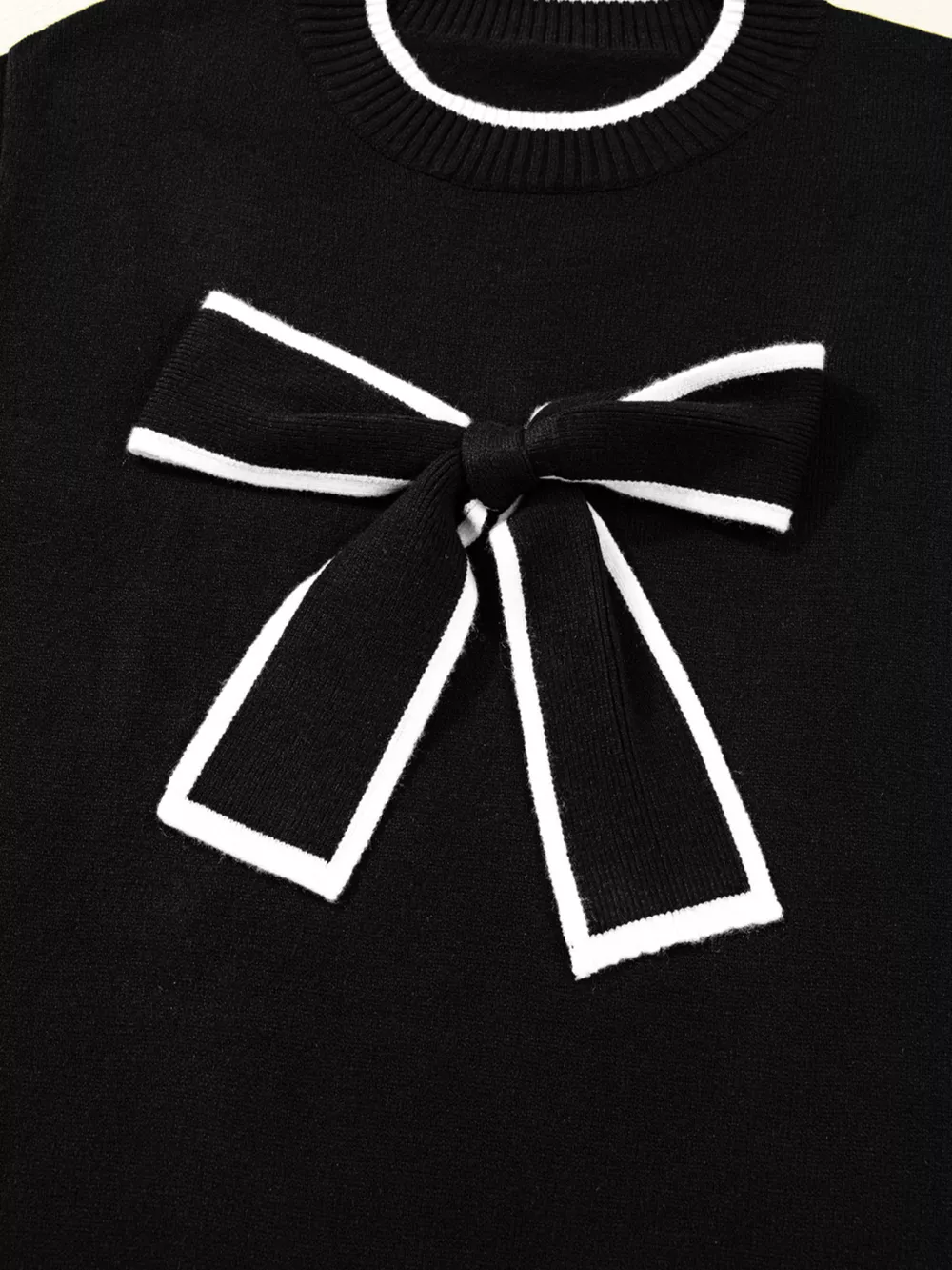 Contrast Trim Bow Accent Holiday Cropped Sweater, image 7