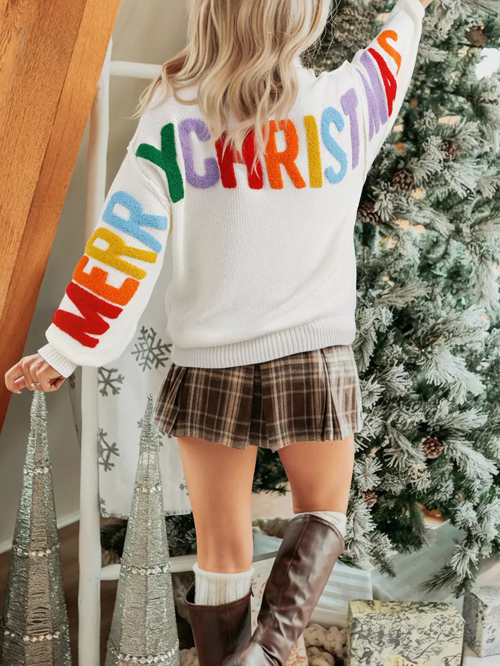 HOHOHO MERRY CHRISTMAS Drop Shoulder Holiday Sweater, image 4