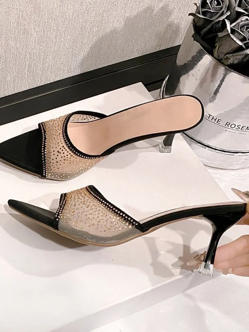 Rhinestone Embellished Open Toe Sandals, image 5